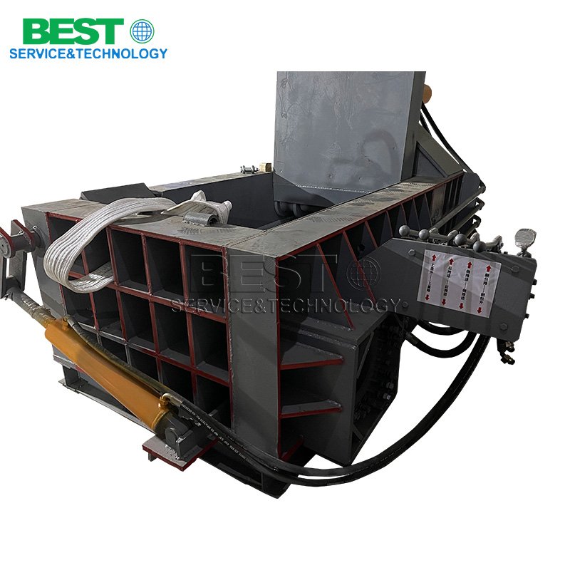 Hydraulic system scrap metal baler for industrial waste reduction and recycling