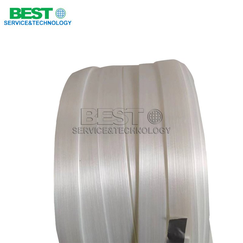 Polyester composite strap securing plywood bundles for export transportation