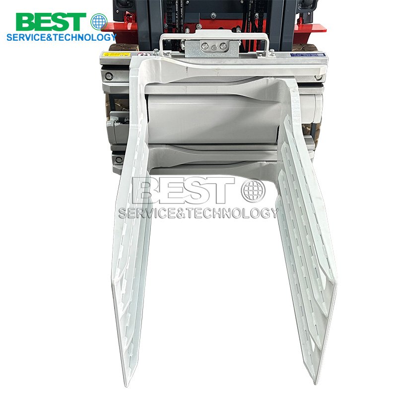 Adjustable fork positioner attachment for industrial forklifts