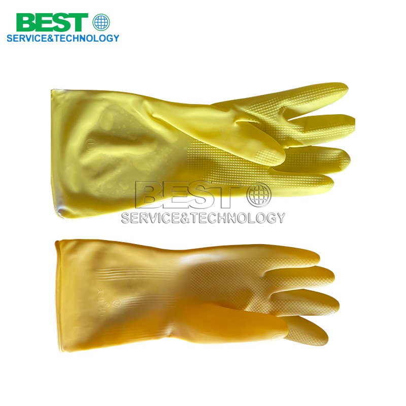 Yellow latex gloves for industrial hand protection and cleaning work