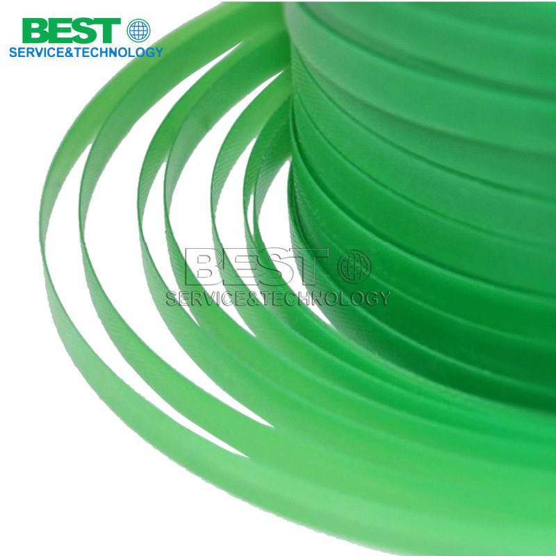 Green PET strapping securing plywood bundles for export shipping