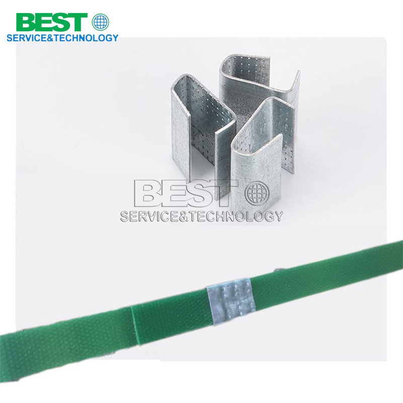 Plastic steel strap buckles and seals securing timber, plywood, and palletized cargo